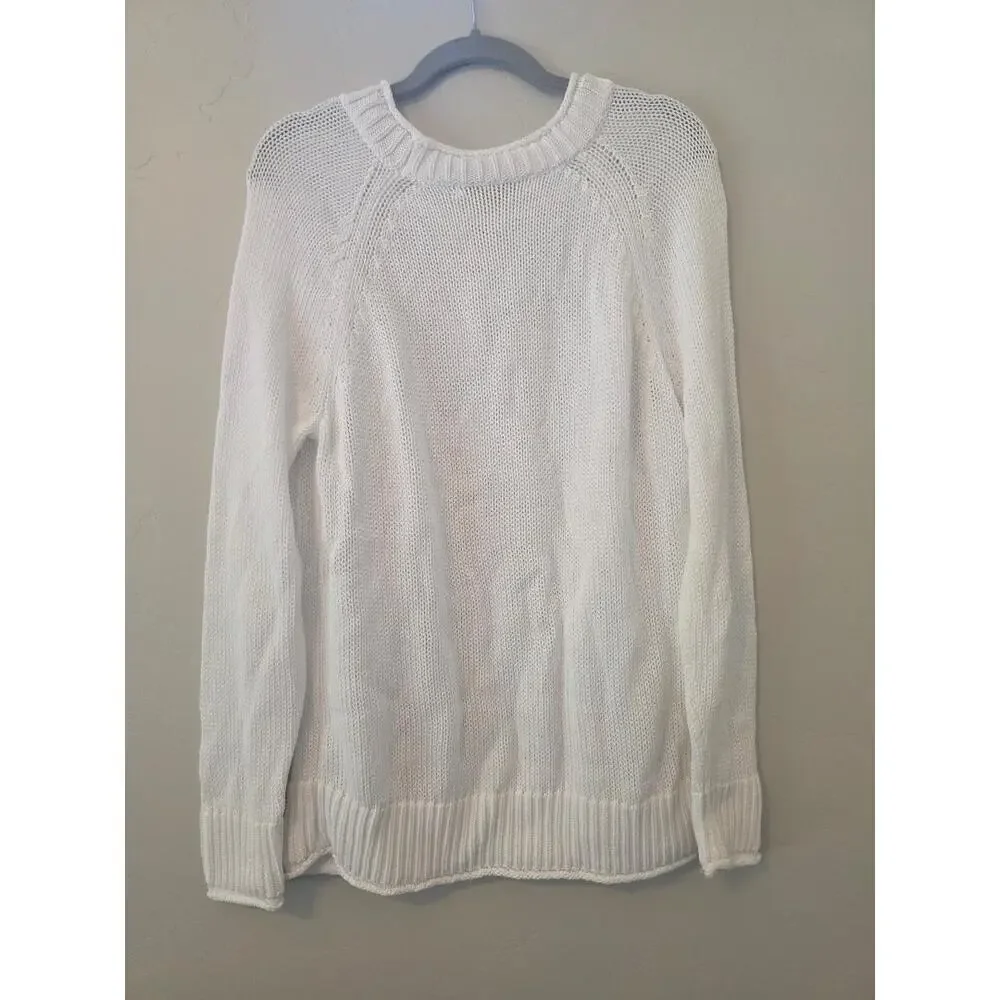 Lilly Pulitzer White Cotton Chunky Knit Pullover Sweater Large